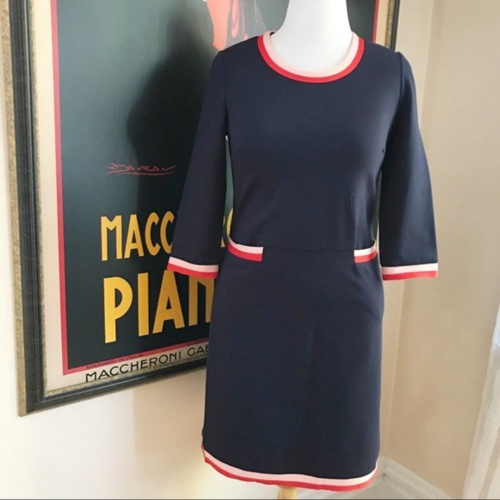 Boden Gloria Ponte Dress in Navy Blue Retro Shift